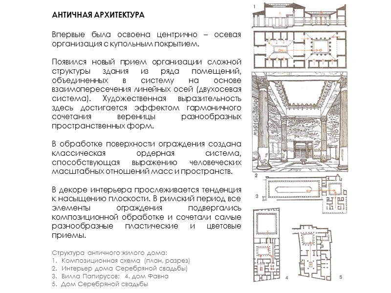 АНТИЧНАЯ АРХИТЕКТУРА  Впервые была освоена центрично – осевая организация с купольным покрытием. 